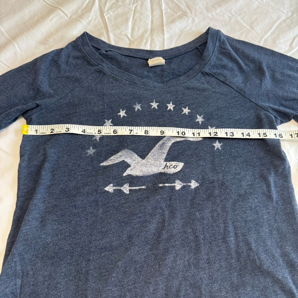 Hollister Womens Navy Blue 3/4 Sleeve Graphic Tee Seagull Logo Y2K Size S - Picture 3 of 9